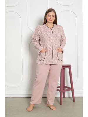 Seboteks %100 Pamuklu Uzun Kollu Boydan Düğmeli Büyük Beden Kadın Pijama Takımı 206