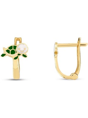 Assos Pırlanta Kaplumbağa Figürlü Altın Çocuk Küpe - 14K