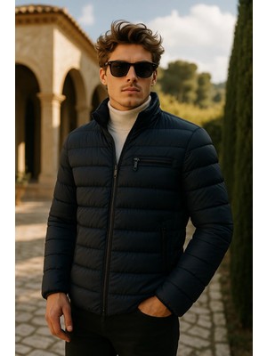 Comstar Erkek Comfort Dik Yaka Günlük Kışlık Lacivert Şişme Mont