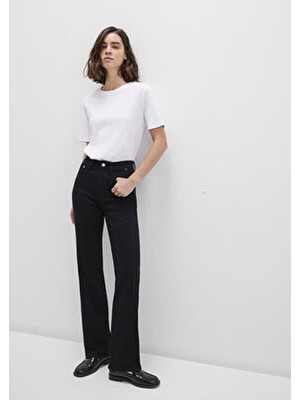 Mavi Kadın Siyah Jean Pantolon Yüksek Bel Düz Paça Denim Kumaş ile Günlük Stil