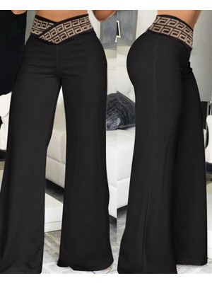 Etiler Collection Kadın Belde Kruvaze ve Ribana Detay Ispanyol Paça Ithal Krep Pantolon