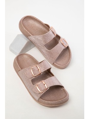 Pienn Parlak Metalik Renk Kadın Günlük Comfort Terlik