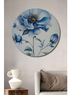 Teona Ahşap Göksel Mavi Güzelliği Sulu Boya Görünümlü Ahşap Dekoratif Tablo Yuvarlak Tablo