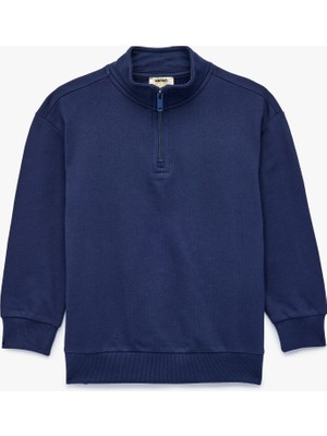 Koton Dik Yaka Uzun Kollu Yarım Fermuarlı Pamuklu Basic Sweatshirt