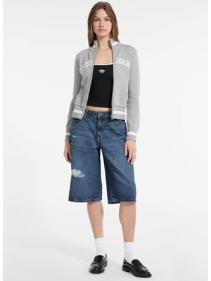 Guess Jeans Yarım Balıkçı Yaka Standart Işlemeli Gri Kazak Kadın Guess Jeans Kadın Triko