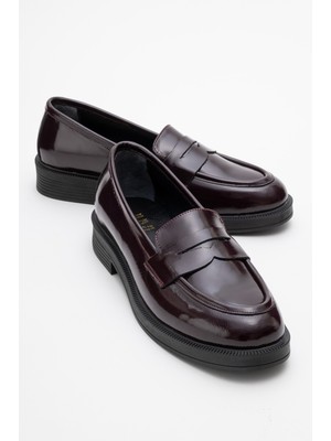 Luvi Pline Bordo Rugan Hakiki Deri Kadın Loafer Ayakkabı