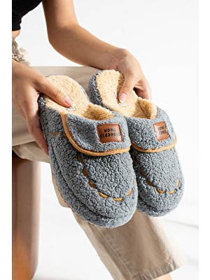 Star Shoes Kadın Gri Ev Terliği Ses Yapmaz Kalın Taban Kışlık Terlik