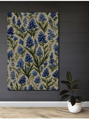 Teona Ahşap Mavi Çiçekler Desenli Pastel Boya Görünümlü Dekoratif Ahşap Tablo Dikdörtgen Tablo