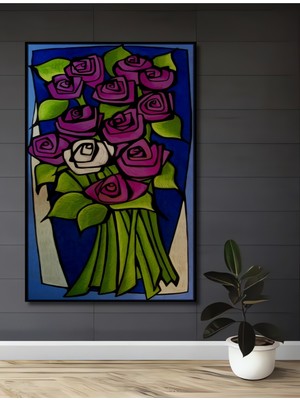 Teona Ahşap Renkli Çiçekler Yağlı Boya Görünümlü Ahşap Dekoratif Tablo Dikdörtgen Tablo