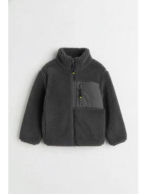 Magu Erkek Çocuk Pamuklu Antrasit Polar Mont – Fermuarlı Cepli Peluş Görünümlü