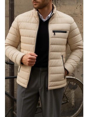 Comstar Erkek Kışlık Slim Fit Günlük Krem Şişme Mont