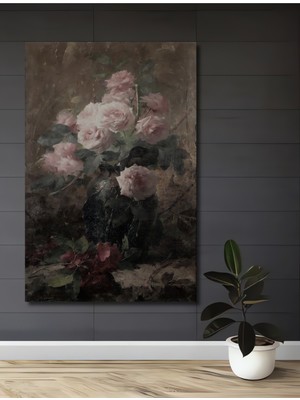 Teona Ahşap Pembe Gül Buketi Yağlı Boya Görünümlü Ahşap Dekoratif Tablo Dikdörtgen Tablo