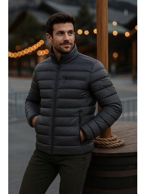 Comstar Erkek Trend Günlük Dik Yaka Kışlık Füme Şişme Mont