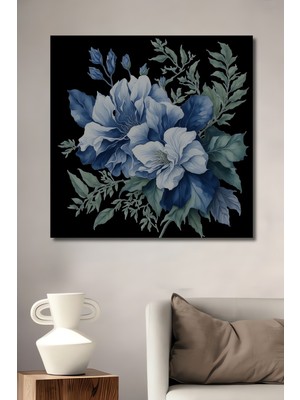 Teona Ahşap Mavi Çiçekler Sulu Boya Görünümlü Ahşap Dekoratif Tablo Dikdörtgen Tablo