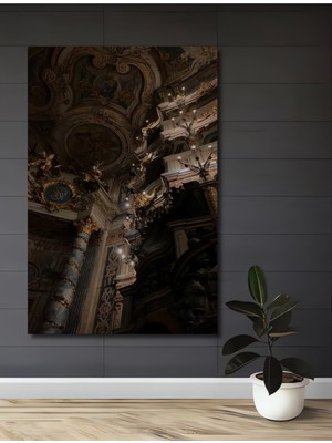 Teona Ahşap Görkemli Barok Mimari Ahşap Dekoratif Tablo Yağlı Boya Görünümlü Dikdörtgen Tablo