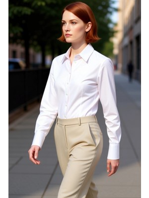 PayBuy Kadın Klasik Poplin Dokuma Uzun Kollu Gömlek Ofis Günlük Konfor Zarif Tasarım Fonksiyonel Şık