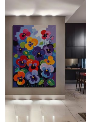 Teona Ahşap Renkli Çiçekler Yağlı Boya Görünümlü Ahşap Dekoratif Tablo Dikdörtgen Tablo