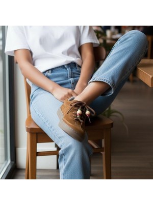 Ne&Ve Shoes Taba Süet Hakiki Deri Bağcıklı Kadın Günlük Sneaker