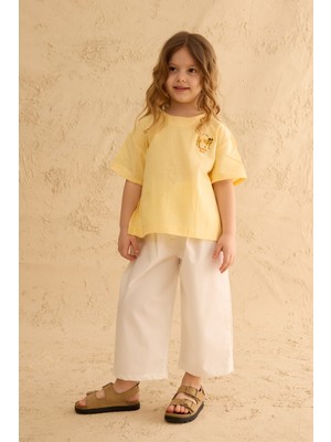 Fahhar Kids Nakışlı Oversize Keten Gömlek Sarı