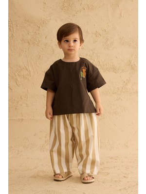 Fahhar Kids Nakışlı Oversize Keten Gömlek Antrasit