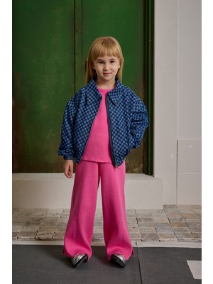 Fahhar Kids Damalı Bomber Denim Ceket Koyu Mavi