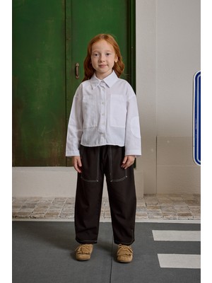 Fahhar Kids Kanguru Cepli Oversize Gömlek Beyaz