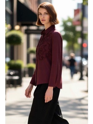 PayBuy Kadın Oversize Dokuma Gömlek Dokulu Desenli Klasik Yaka Uzun Kol Rahat Kesim Şık Görünüm Spor