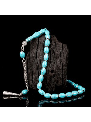 Turkuaz Renk Mine Işlemeli Metal 6 Yarma Model Tesbih