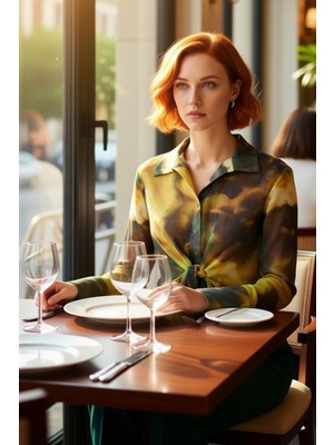 FRM Kadın Şifon Dokuma Soyut Desenli Uzun Kollu Oversize Gömlek Her Anınıza Özgün Bir Hava Katıyor