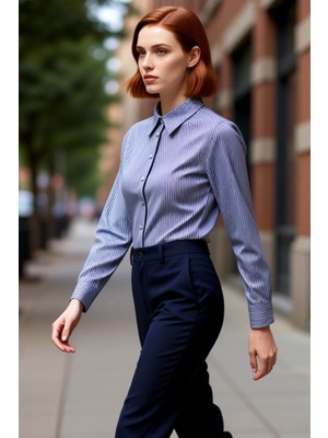 PayBuy Kadın Çizgili Gömlek Klasik Kesim Gümüş Düğme Detaylı Ofis Günlük Kullanım Rahatlığı Rahat