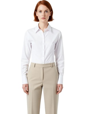 Ersefa Kadın Temel Gardırop Parçası Poplin Dokuma Uzun Kollu Gömlek Konforlu Şık Tasarım Kaliteli