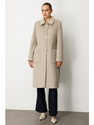 Ekol Kadın Deri Çıtçıtlı Torba Cepli Kaban 6075 Vizon