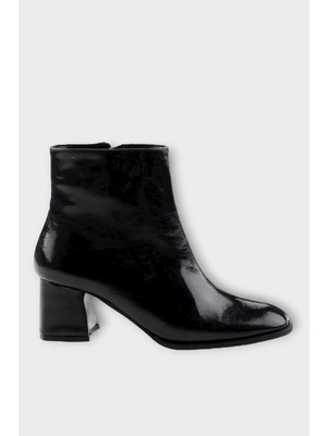 Liger Kalın Topuklu Fermuarlı Kadın Bot Siyah - Siyah