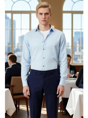 FRM Erkek Stiline Şıklık Katan Dokulu Yüzeyli Rahat Kalıp Uzun Kollu Gömlek Seçeneği Dayanıklı