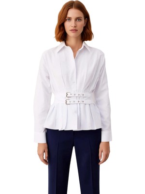 Ersefa Kadın Pileli Kemer Detaylı Bele Oturan Gömlek Günlük Şıklık ve Konforu Bir Arada Sunar Şık