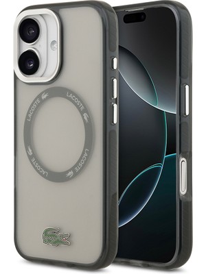iPhone 17 Kılıf Lacoste Orjinal Lisanslı M-Safe Şarj Özellikli Ikonik Timsah Logolu Buzlu Kapak Gri