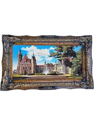 Hasyılmaz Moszna Castle Adlı Iran Tebriz Halı Tablo 123X75CM - Duvar Halı Kilim Tablo