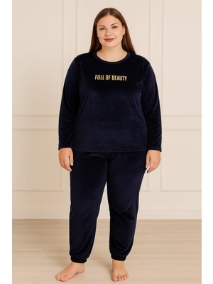 Pemilo Kadın Büyük Beden 13212 Kadife Pijama Takımı