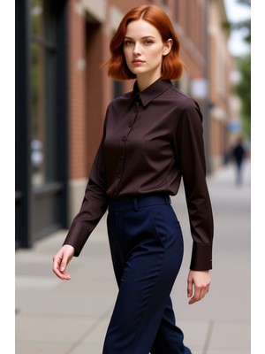 PayBuy Kadın Klasik Poplin Dokuma Uzun Kollu Gömlek Ofis Günlük Konfor Zarif Tasarım Fonksiyonel Şık