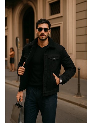 Comstar Erkek Kışlık Içi Kürk Denim Ceket %100 Pamuk Düğmeli Casual Günlük Tarz