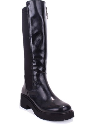 Dagoster DZA07-8961105 Siyah Rugan Günlük Streçli Düz Topuk Kadın Çizme