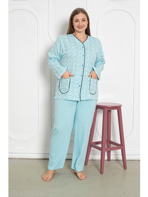 Seboteks %100 Pamuklu Uzun Kollu Boydan Düğmeli Büyük Beden Kadın Pijama Takımı 206