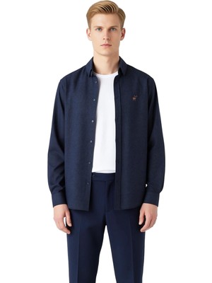 Ersefa Erkek Tonlarında Flanel Gömlek Regular Kalıp Nakış Detaylı Uzun Kollu Günlük Şıklık Modern