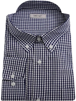 Uki Lacivert Comfortfit Casual Uzun Kol Gömlek