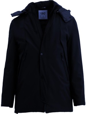 Uki Lacivert Kapişonlu Kışlık Mont