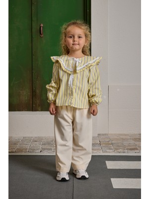 Fahhar Kids Geniş Yakalı Çizgili Gömlek Sarı