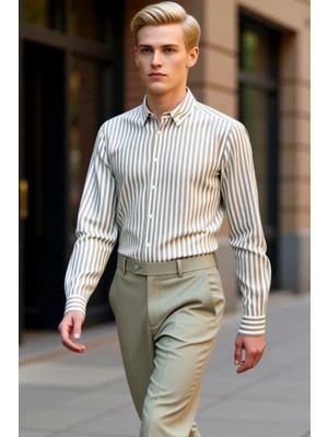 PayBuy Erkek Regular Fit Çizgili Uzun Kollu Pamuklu Günlük Gömlek Modern ve Konforlu Bir Seçim Şık