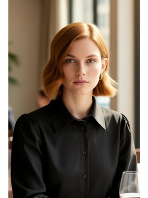 FRM Şık Gömlek Yaka Balon Kol Düz Renk Pamuklu Dokuma Gömlek Kadın Gardırobunun Temel Parçası Spor