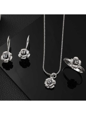 Gumush Hk Gümüş Kadın Set Gül |Gümüş Takı Hediyelik Ürünler
