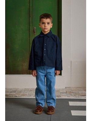 Fahhar Kids Kanguru Cepli Oversize Gömlek Lacivert